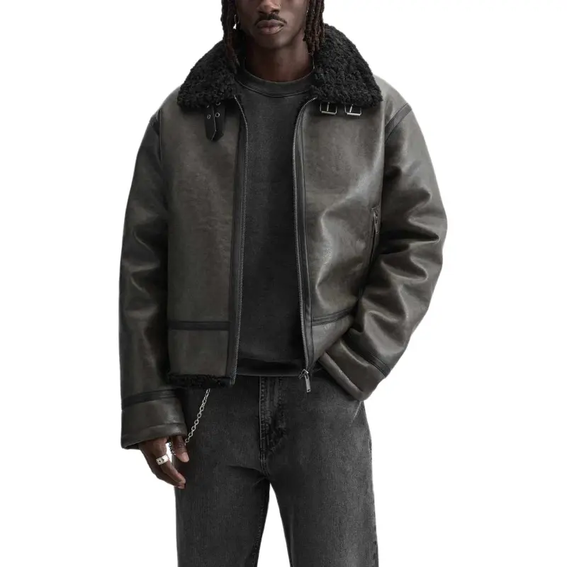 ZARA Leather Jacket Men's Green-3
