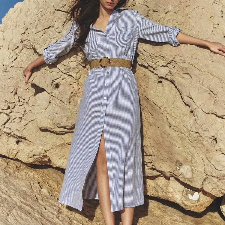 ZARA Long Sleeved Dress Women's Blue-2
