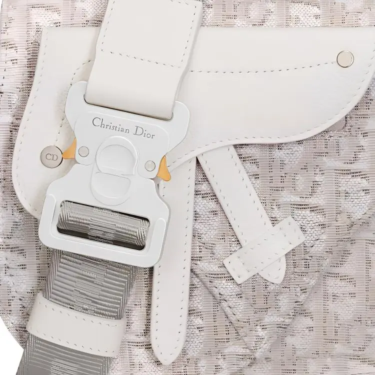 DIOR Jacquard Canvas Saddle Bag Canvas Bag Fanny Pack Sling Bag Shoulder Bag Crossbody Bag Men's Cream-4