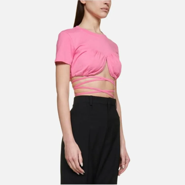 Jacquemus Wraparound Cropped T Shirt T Shirt Pink-1