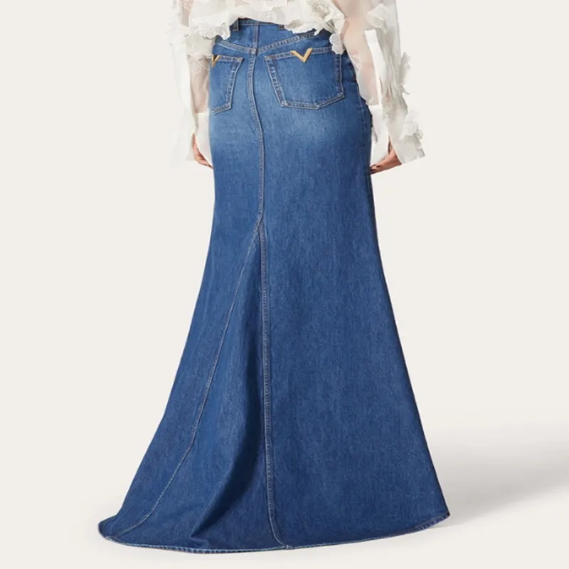 Valentino High Waist Denim Skirt-3