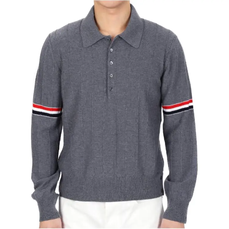 THOM BROWNE RWB Striped Long Sleeved Polo Shirt-3