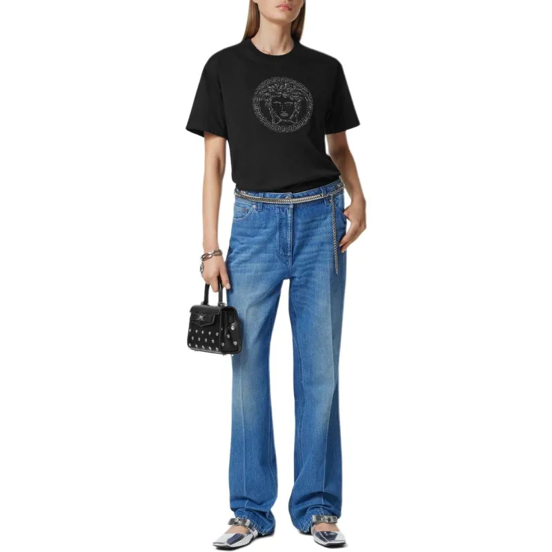VERSACE Logo Embellished Crewneck T Shirt-1
