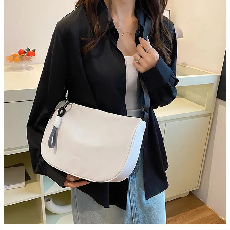 GOX Composite Cloth Shoulder Bag Regular Unisex White/Black/Sky Blue-1