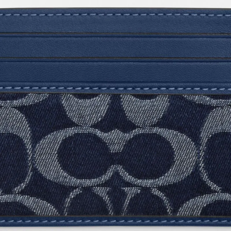 COACH Cow Leather Card Holder Mini Unisex Denim Blue-2