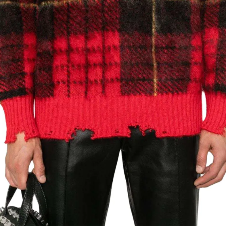 Alexander McQueen Check Pattern Distressed Jumper-7