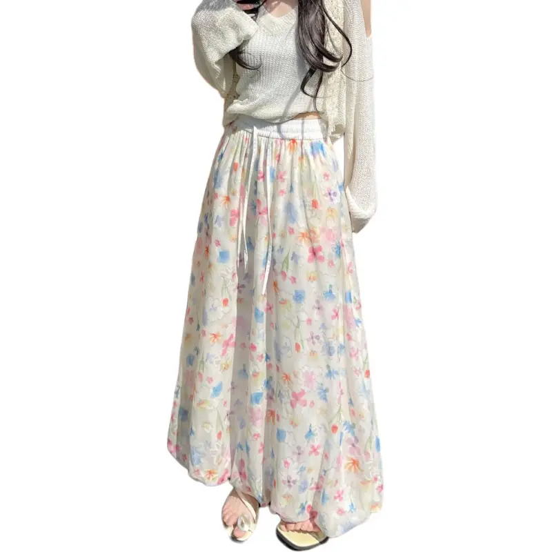 Hao Zhilang Casual Long Skirt Women's White-3