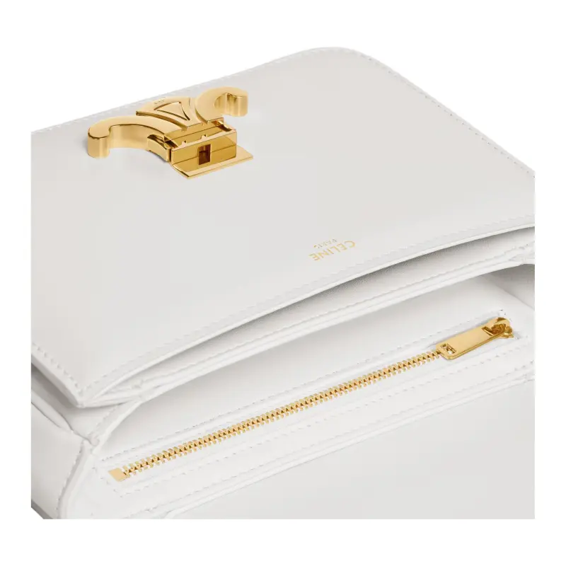 CELINE Triomphe Calfskin Shoulder Bag Women's White-3