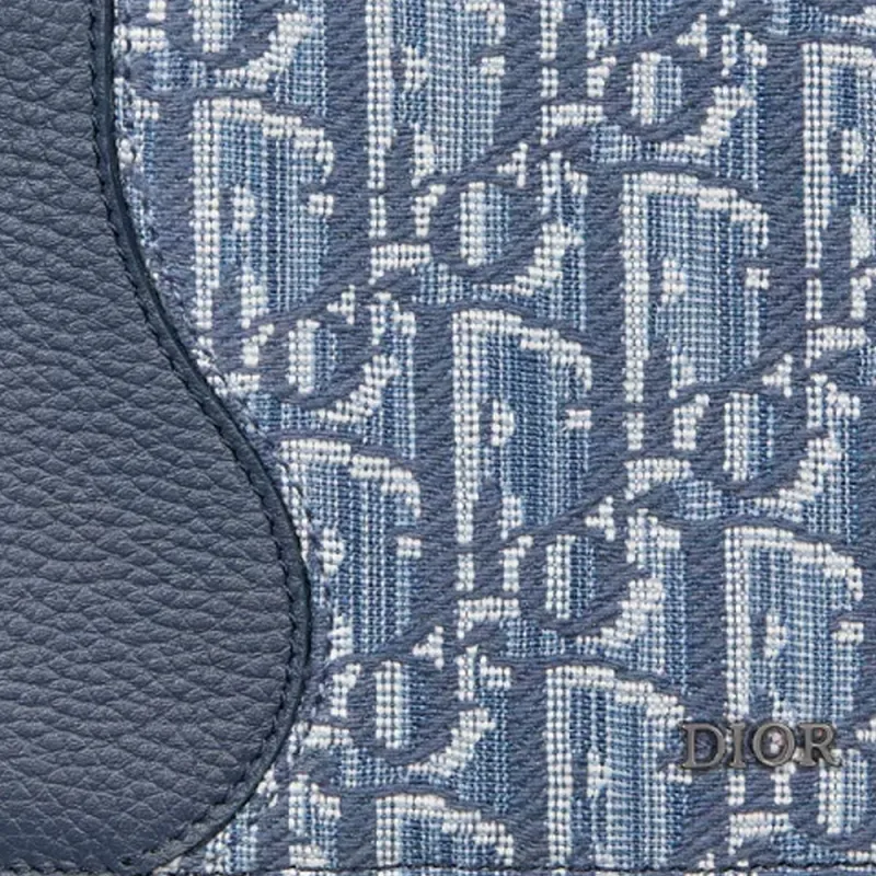 DIOR Saddle Cow Leather Wallet Unisex Blue-4