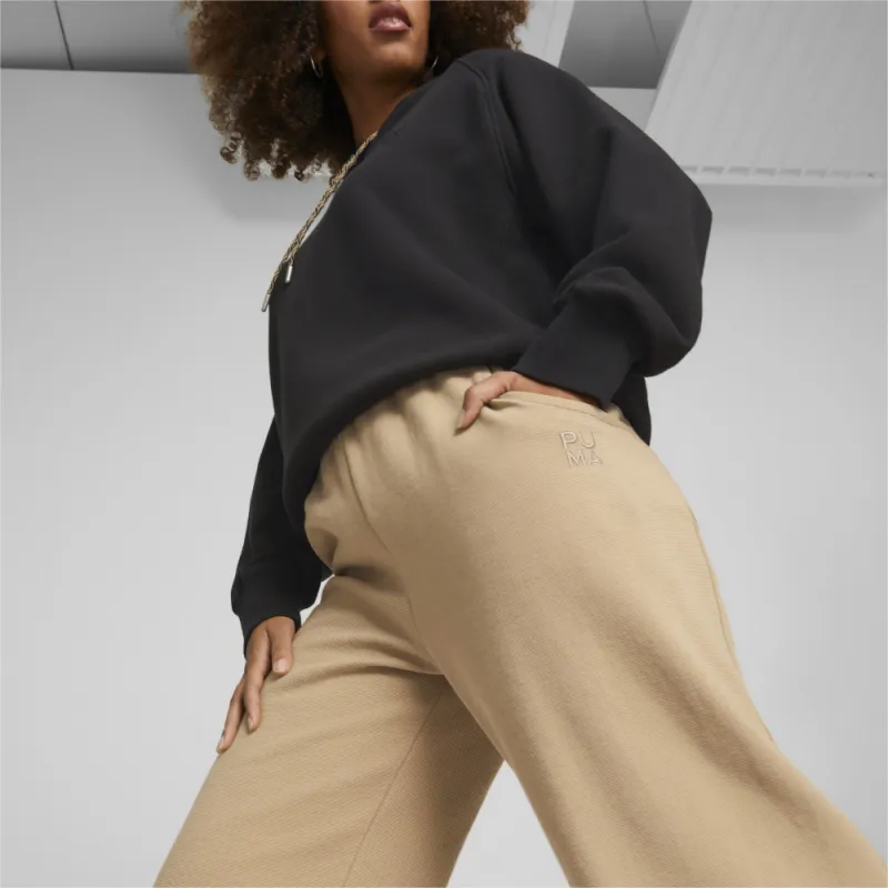 PUMA INFUSE Wide Leg Pants DK Knitted Sports Pants Women's Khaki-4
