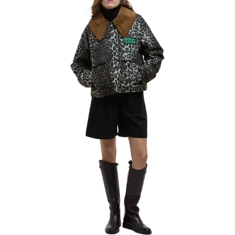BARBOUR X Ganni Leopard Printed Waxed Jacket-1