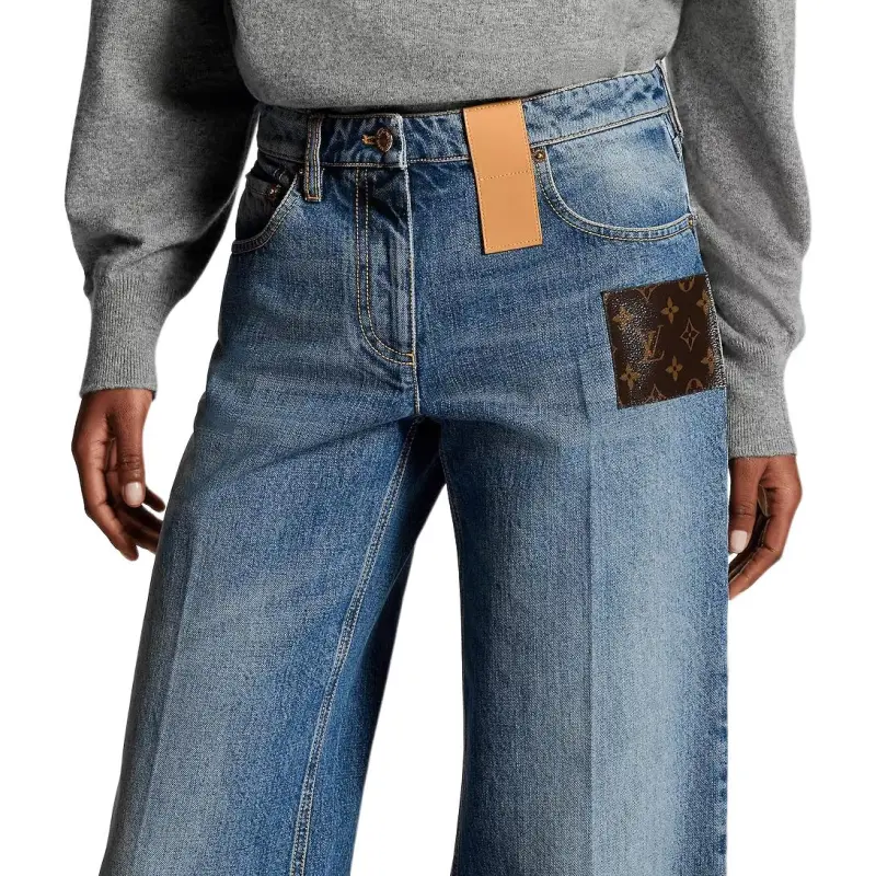 LOUIS VUITTON Stonewashed Monogram Patch Boot Cut Jeans Women's Blue-2