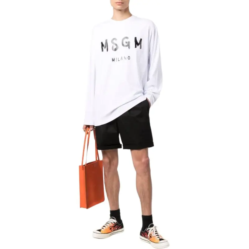 MSGM Logo print Long sleeved T shirt-2