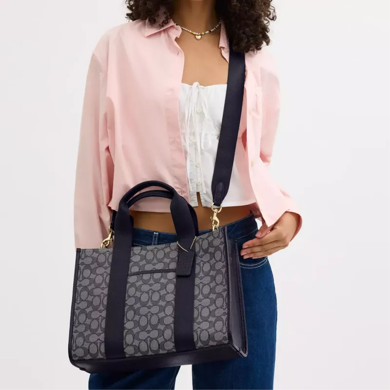 COACH Smith Jacquard Tote Bag Shopping Bag Crossbody One Shoulder Handbags Large Size Women's Midnight Navy-3