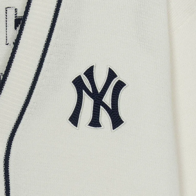 MLB New York YankeesVarsity BASIC BUTTON CARDIGAN Sweater Unisex Ivory White-3