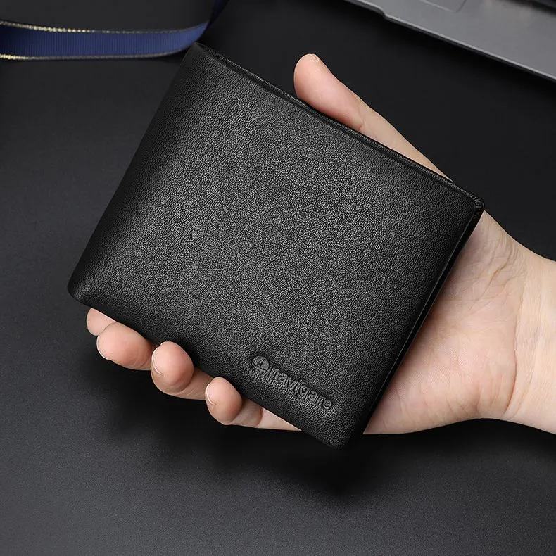 NAVIGARE Top Grain Cow Leather Wallet With Money Clip And Leather Clip Unisex Black-5