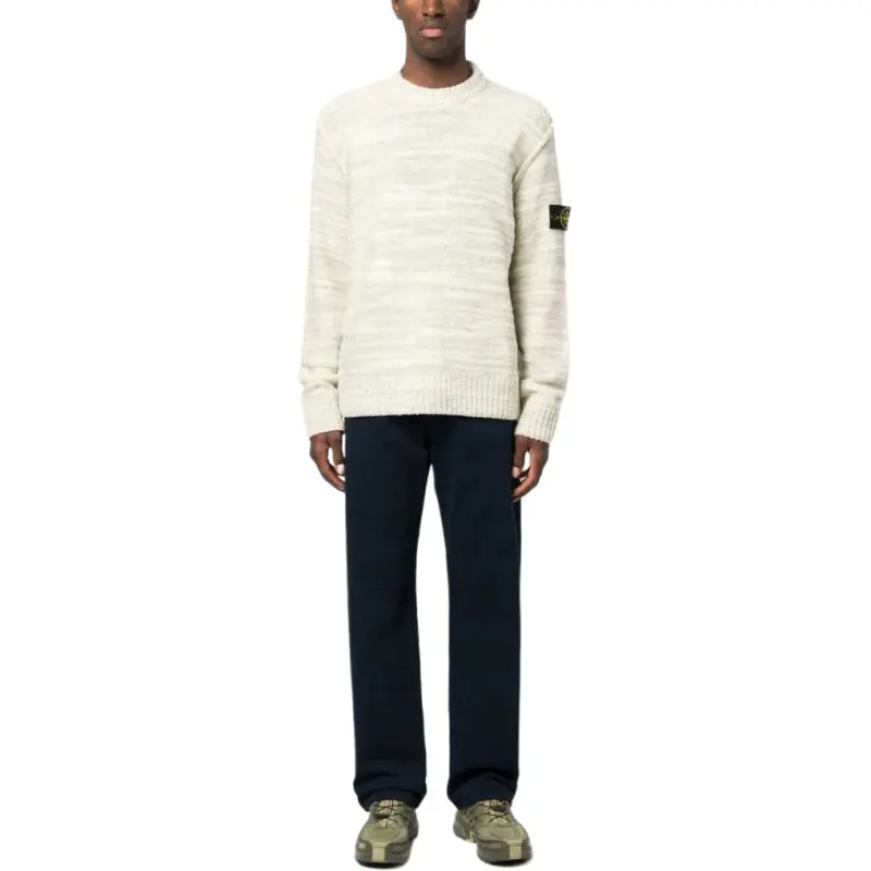 STONE ISLAND Logo Patch Crewneck Knitted Slub Jumper-4