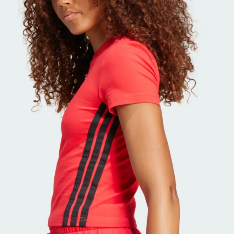 Adidas Women's Essentials 3 Stripes Slim Baby T Shirt Pure Ruby/Black-4