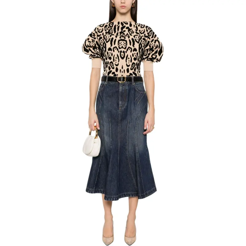 SportMax Casa Flared Denim Midi Skirt-1