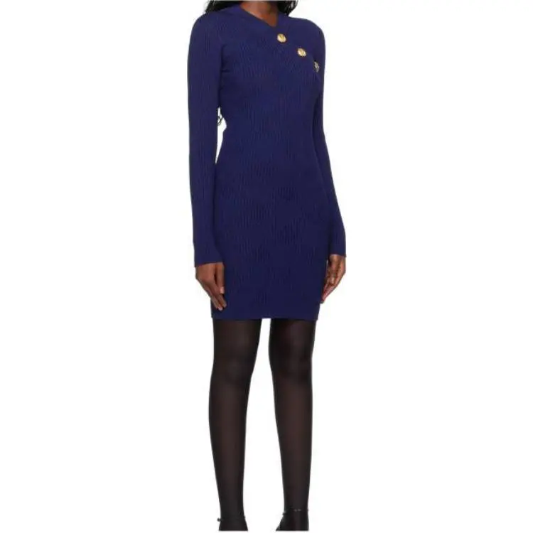BALMAIN Long Sleeved Dress Women's Blue-1
