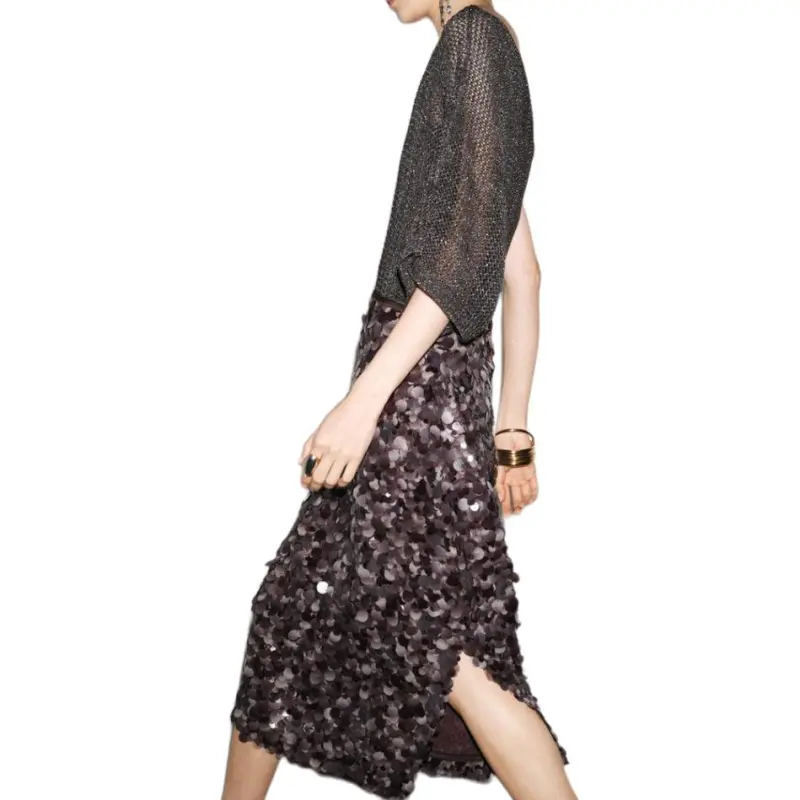 ZARA Casual Long Skirt Women's Dark Purple Red-5