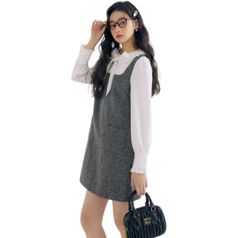 DEAR DEER PUFF Long Sleeved Dress Women's Gray-4