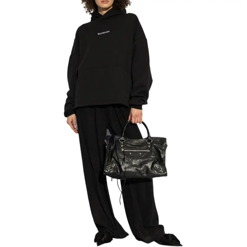 Balenciaga Cropped Hoodie 'Black/White'-4