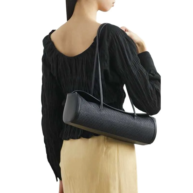 Little Liffner Cow Leather Handbag Shoulder Bag Medium Size Women's Black-4