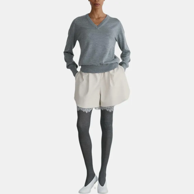RECTO FW24 GRETA FAUX LEATHER LACE TRIMMING SHORTS Casual Shorts Women's CREAM/Cream-2