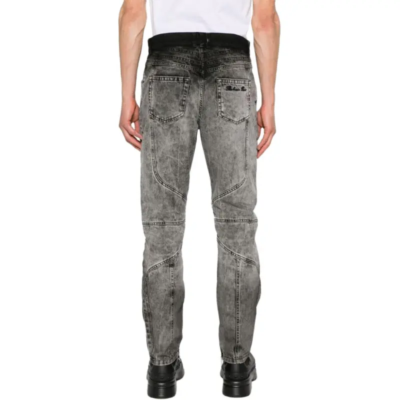 BALMAIN Zip Detailed Bleached Motor Denim Jeans-3
