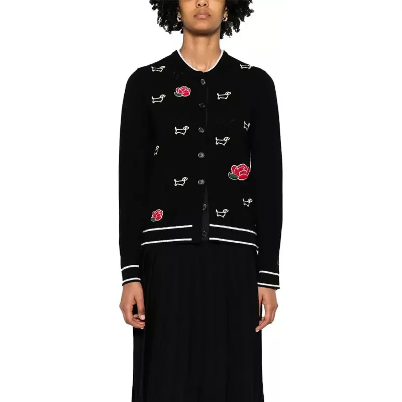 THOM BROWNE Hector Rose Embroidered Buttoned Cardigan-3