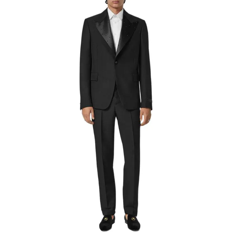 VERSACE Satin Trim Single Breasted Tailored Blazer-1