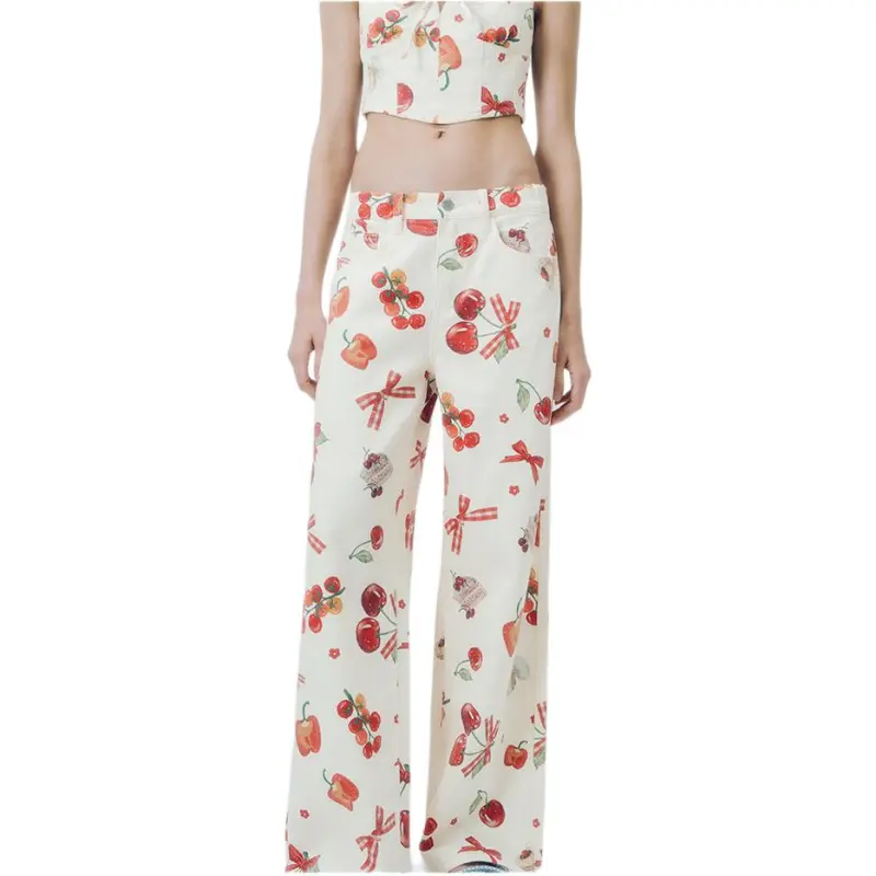 URBAN REVIVO Casual Pants Women's Red Print-2