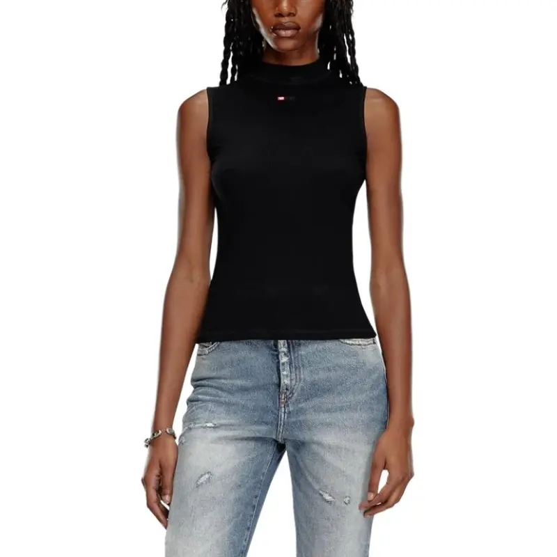 DIESEL Women's T Mokky Sl Microdiv Mock Neck Ribbed Tank Top Black-4