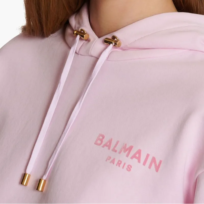 BALMAIN Flocked Logo Cropped Hoodie-6