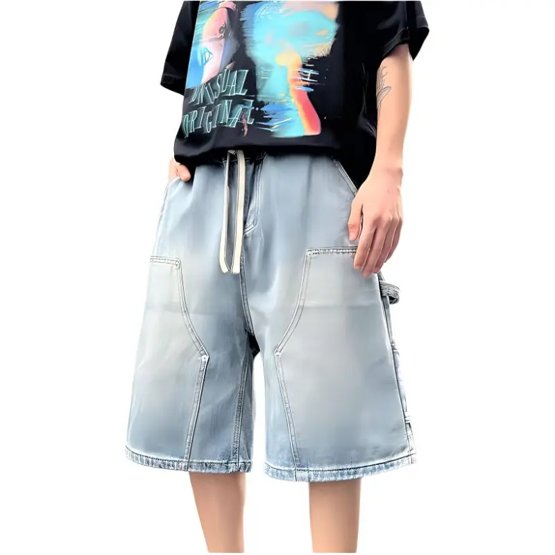 BEAR UNION Denim Shorts Unisex Distressed White Gray-14