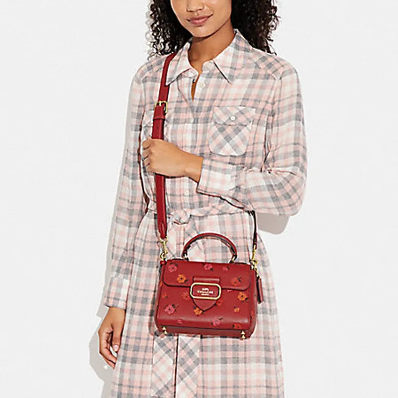 COACH Morgan Pebbled Leather Shoulder Bag Crossbody Bag Handbag Small Size Women's Red Apple Red-4