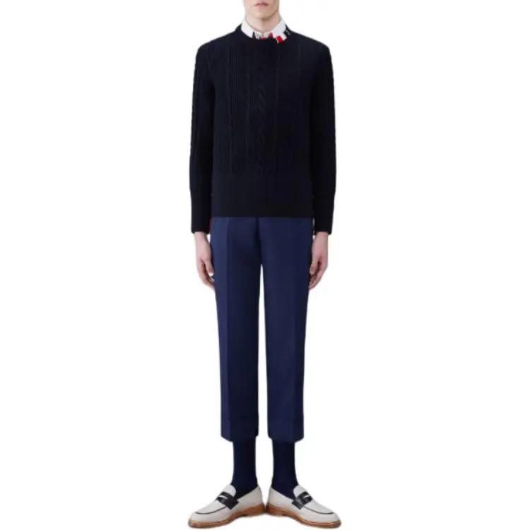 THOM BROWNE RWB Striped Cable Knitted Crewneck Jumper-1