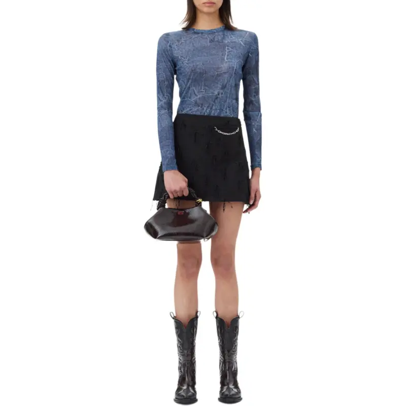GANNI Long Sleeved Denim Effect Top-2