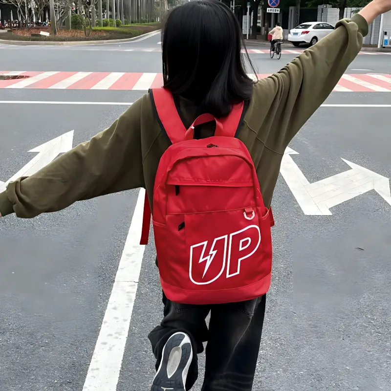 TURN UP Nylon Laptop Bag For Middle And High School Students Large Size Unisex Red-5