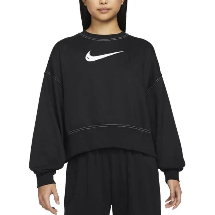 Nike Sportswear Swoosh Oversized Women's Fleece Crew-Neck Top Black-2