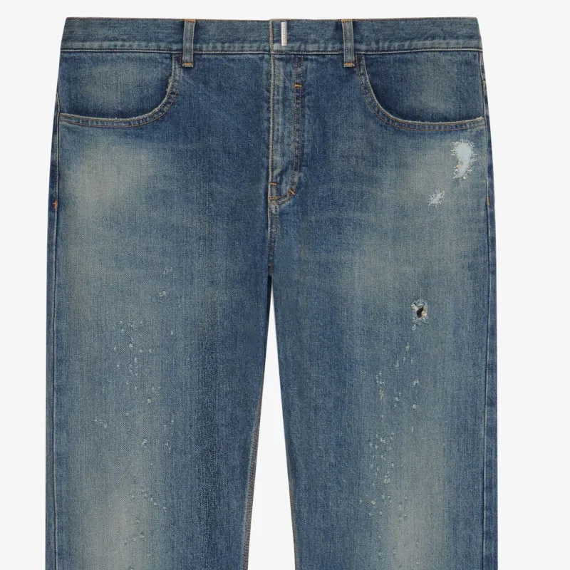 Givenchy Logo Plaque Distressed Straight Leg Jeans-2