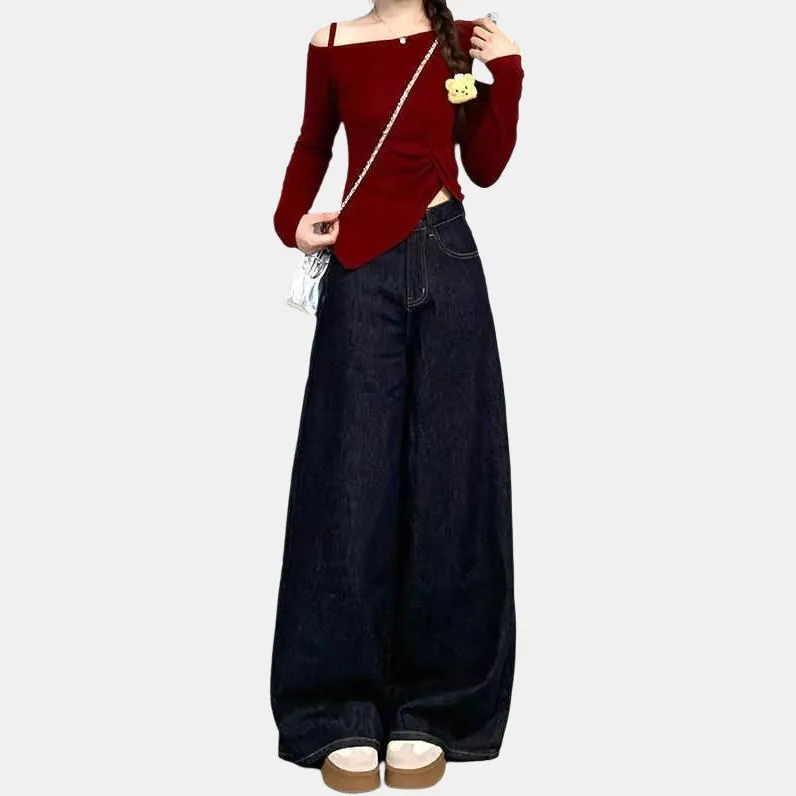 DanerWang Jeans Women's Dark Blue-1