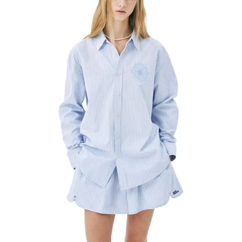MARDI MERCREDI SS25 COTTON SHIRT STRIPE_NAVY BLUE Shirt Korean Style Women's Marine Blue-4