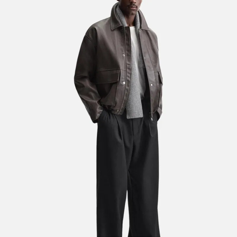 ZARA Leather Jacket Men's Brown-5