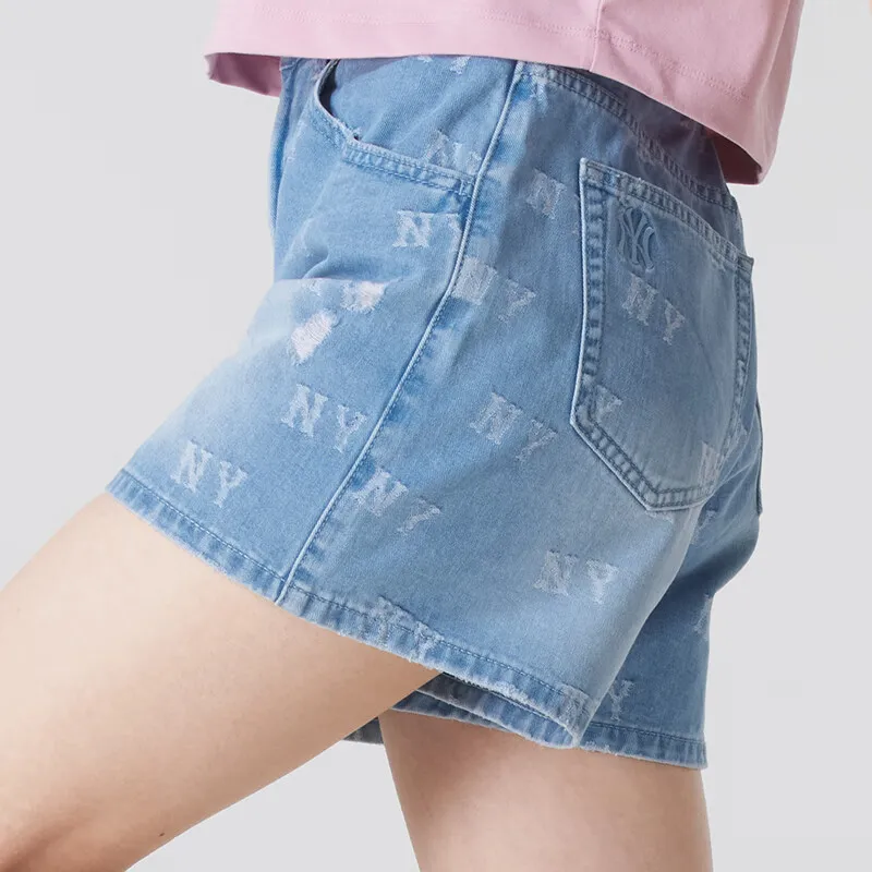 MLB New York Yankees SS25 Denim Shorts Women's Light Blue-2