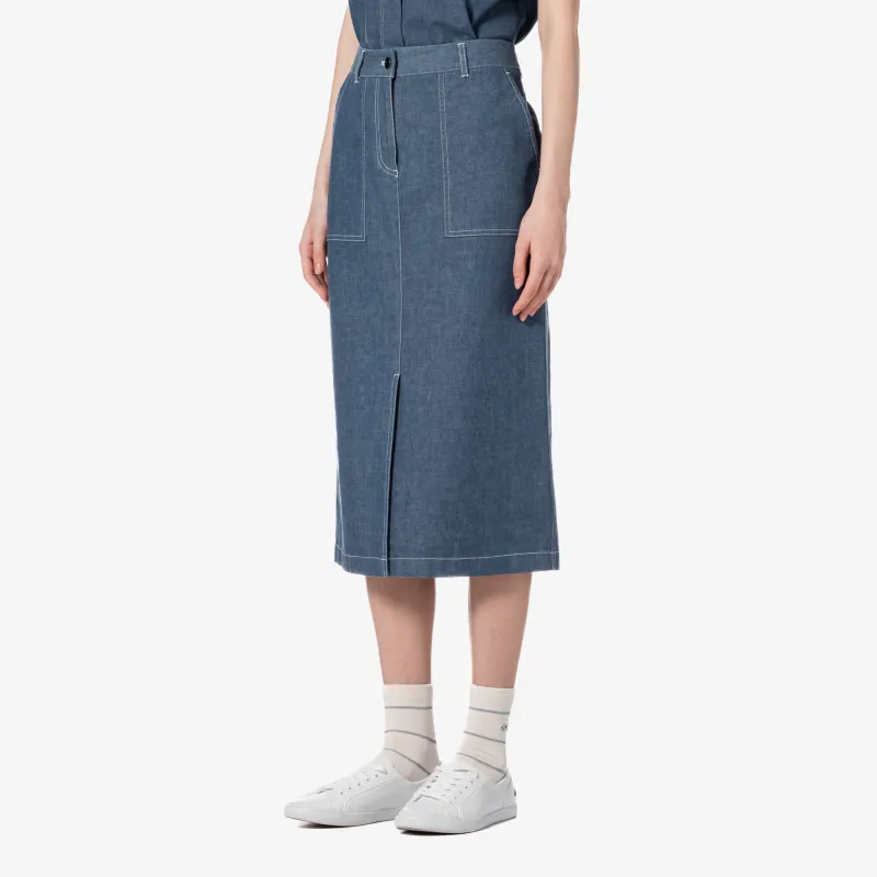 LACOSTE Denim Long Skirt Women's Light Blue-2