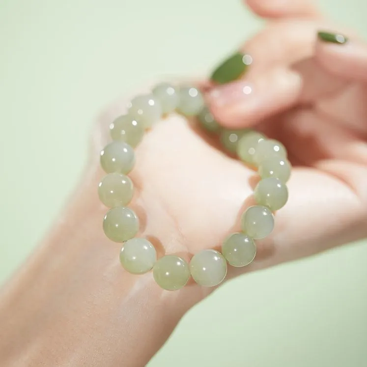 ZEGL Hetian Jade Bracelets Women's Pale Greenish White Jade-5