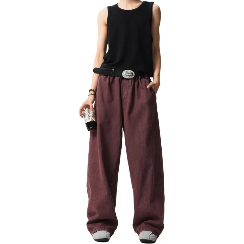 KEIRANDUN Jeans Unisex Burgundy-2