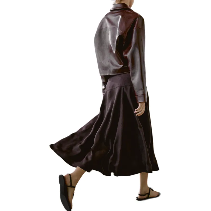 Massimo Dutti Casual Long Skirt Women's Dark Red-4